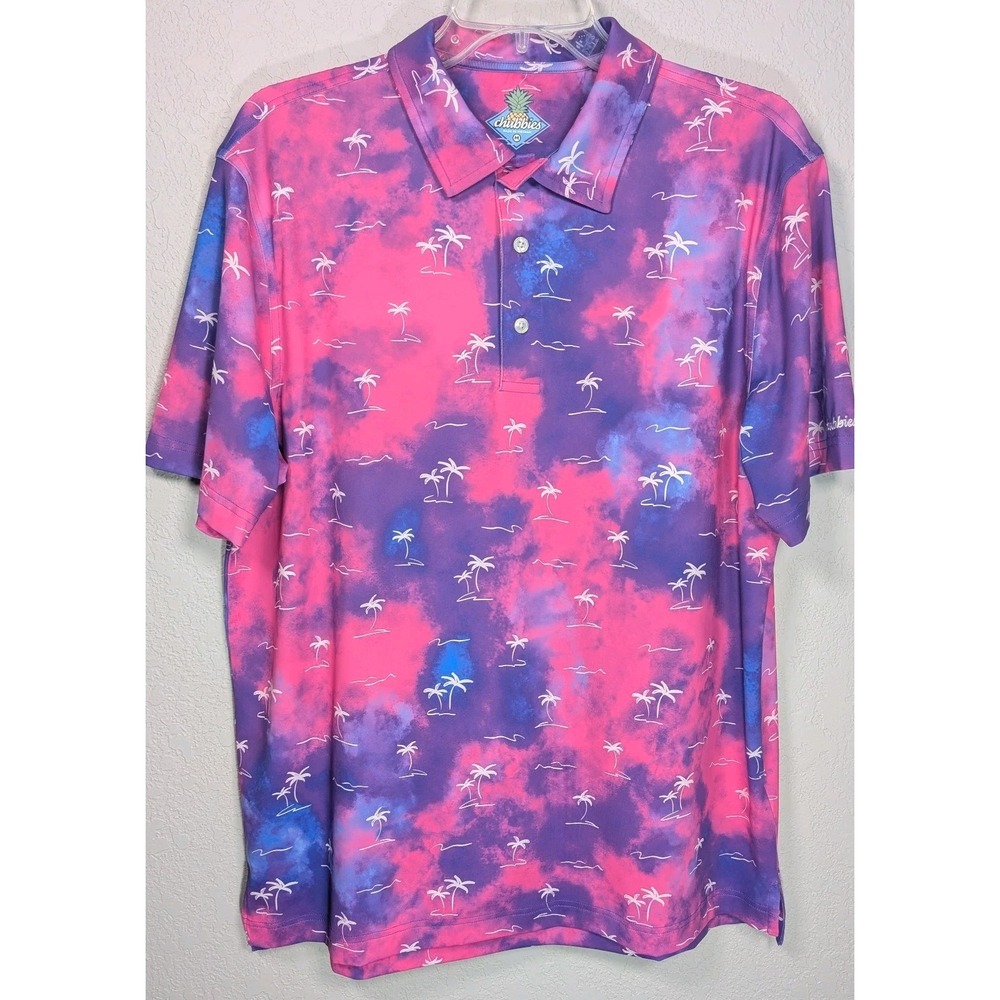 Chubbies Purple‎ Pink Palm Tree Polo Shirt Short Sleeve Size M Tropical